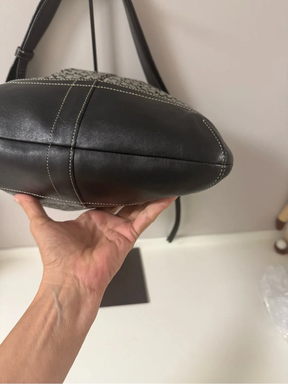 Coach Black and Gray Signature small C HoBo Jacquard Shoulder Bag